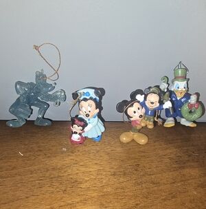 4 AVON Disney Mickey Mouse Christmas Carol Ornaments Mickey, Minnie Scrooge 1992